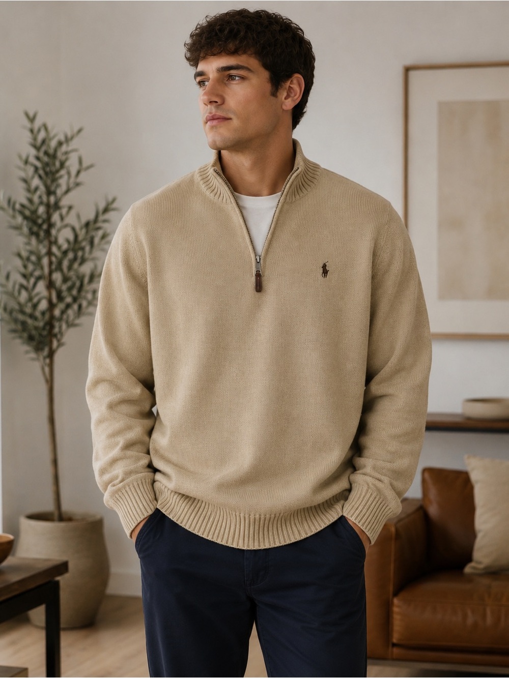 Polo Ralph Lauren 100% Pima Primium Quality Cotton Quarter-Zip Sweater XL).